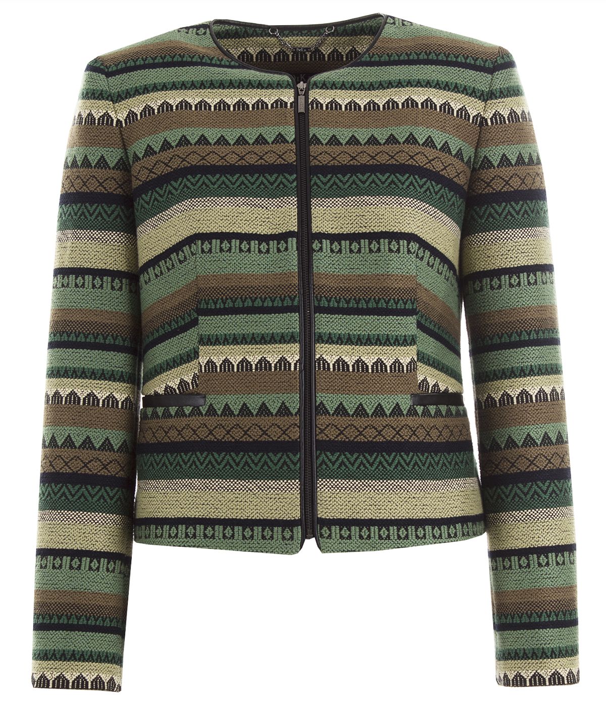Round neck zipped jacket with cotton in composition and geometric print 0